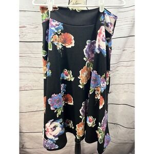 Agnes‎ & Dora Womens Large Floral Print Skirt Black Midi